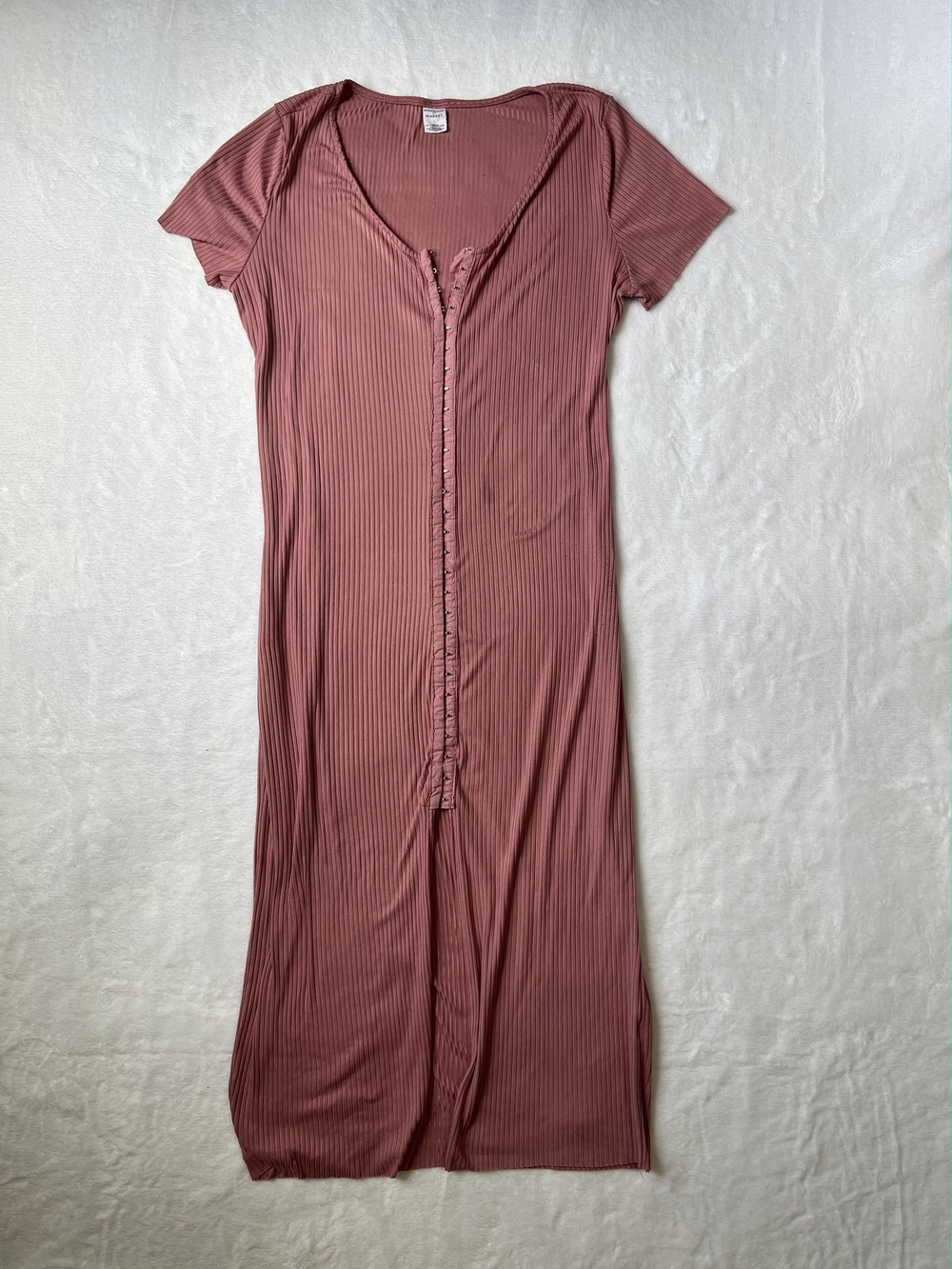 Melrose and‎ Market Pink Ribbed Hook Eye Maxi Dress Short Sleeve Mauve Large